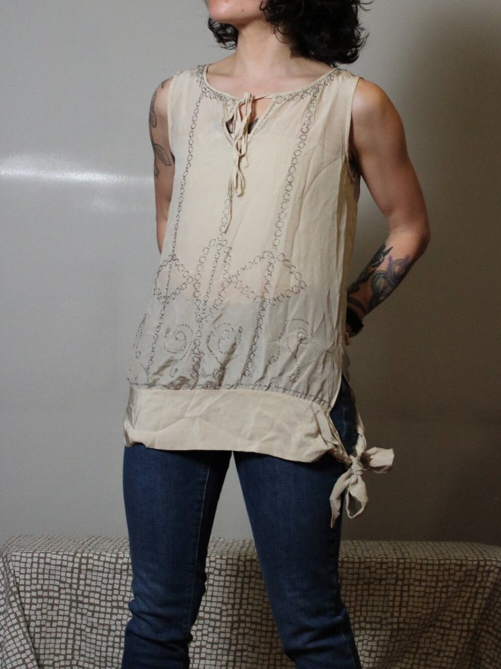 BCBGMaxazria Silk Art Deco Blouse XS